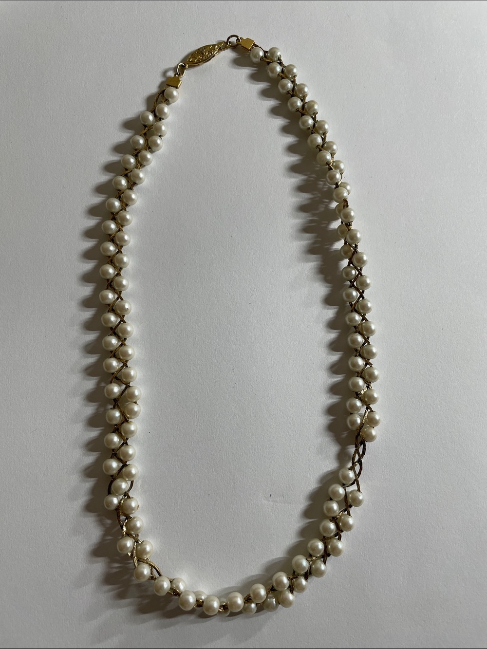 Pearl Bead Necklace with Gold-Tone Accents - Unbranded